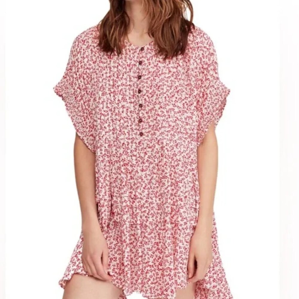 NWT Free People One Fine Day Floral-Print Mini Dress SIze Large Red White